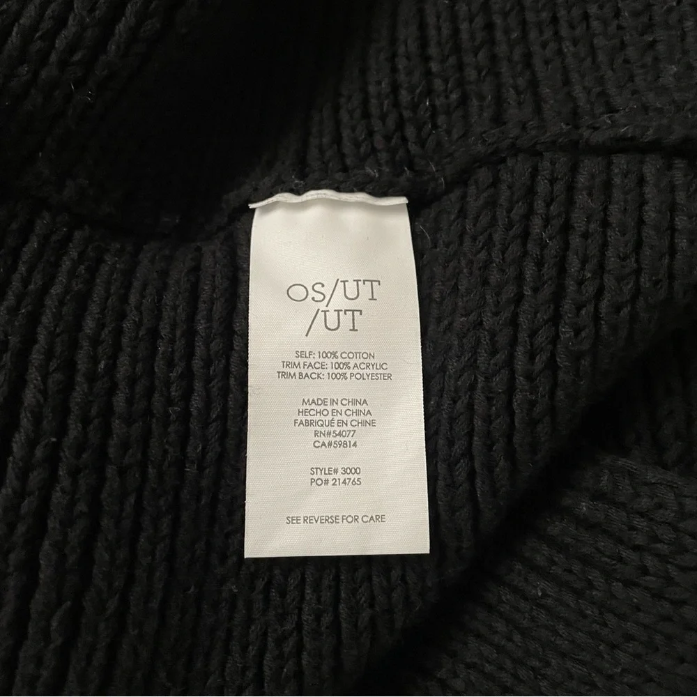 CAbi Black Knit Infinity Scarf with Gray Faux Fur Trim